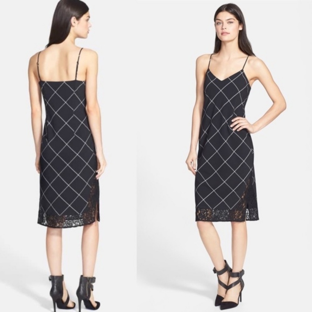 1. State Windowpane Lace Detail Slip Dress